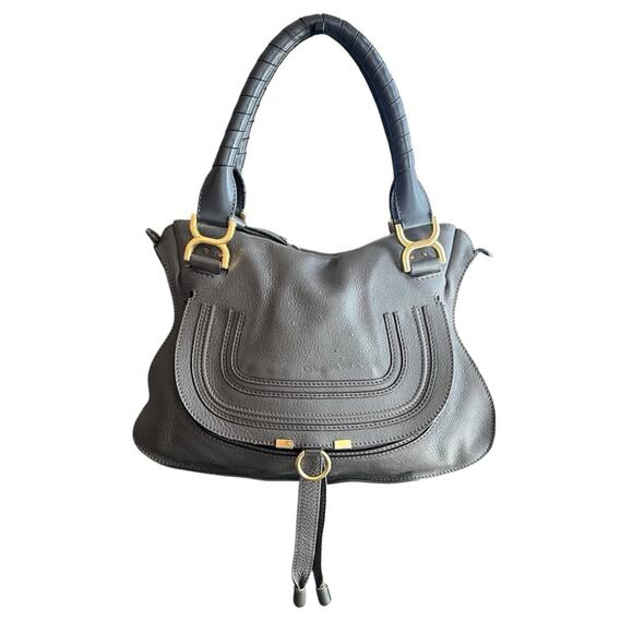 Chloe Handbags - Chloe Marcie Bag Medium Size Cashmere Gray Leather Top Handle Handbag Purse